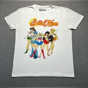 Sailor Moon Anime Graphic T-Shirt White Cotton Size Large
